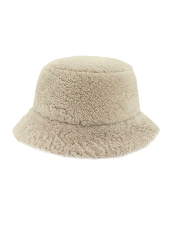 Beige Lambs Wool Bucket Hat M/L