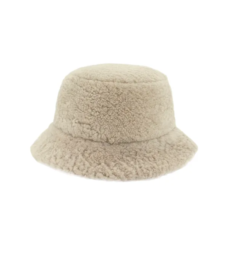 Beige Lambs Wool Bucket Hat M/L