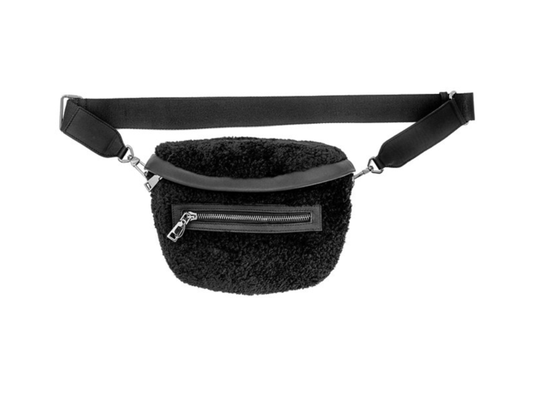 Black Lambs Wool Belt Bag