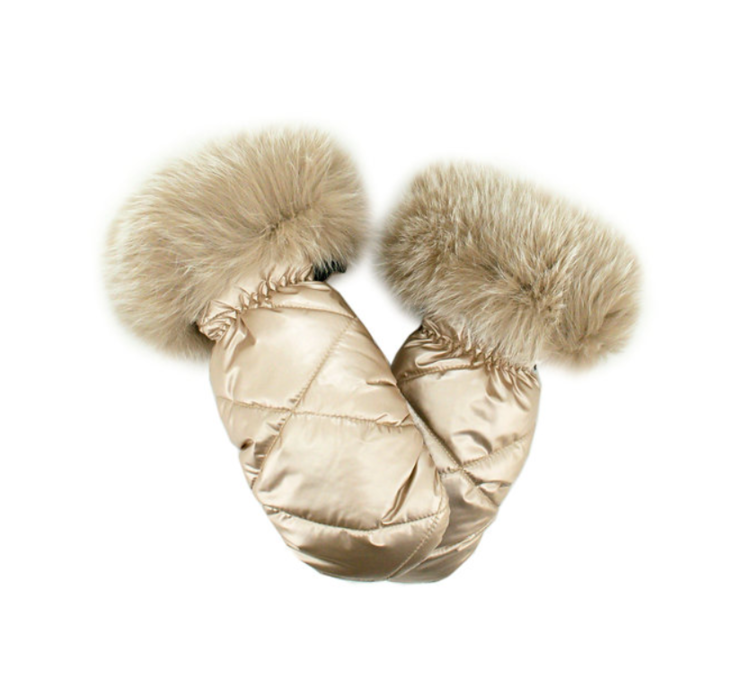 Champagne Nylon Mittens w/Blush Fox