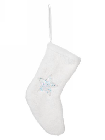 White Faux Fur Stocking w/Glitter Star