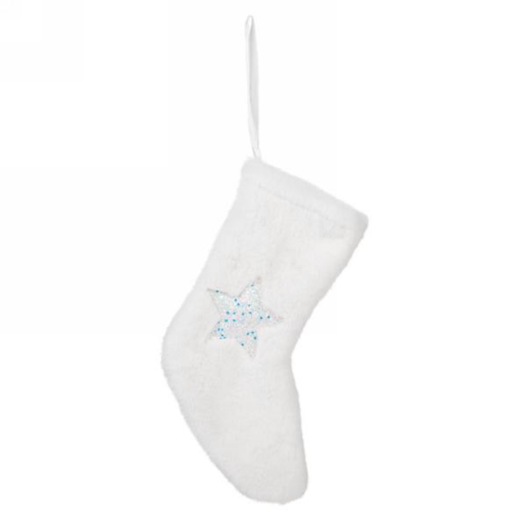 White Faux Fur Stocking w/Glitter Star
