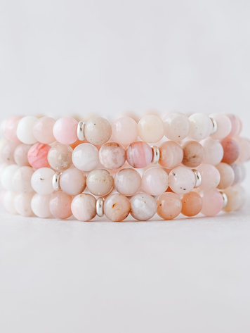 6mm Pink Opal - Sterling Silver Bracelet
