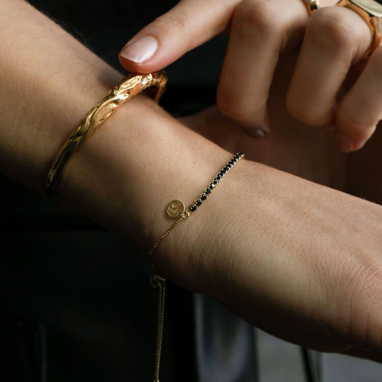 Ellera Tennis Bracelet Yellow Gold with Black Cubic Zirconia