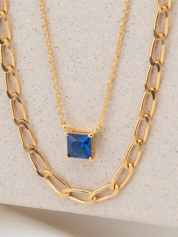 Ellera Necklace Yellow Gold with Blue Cubic Zirconia