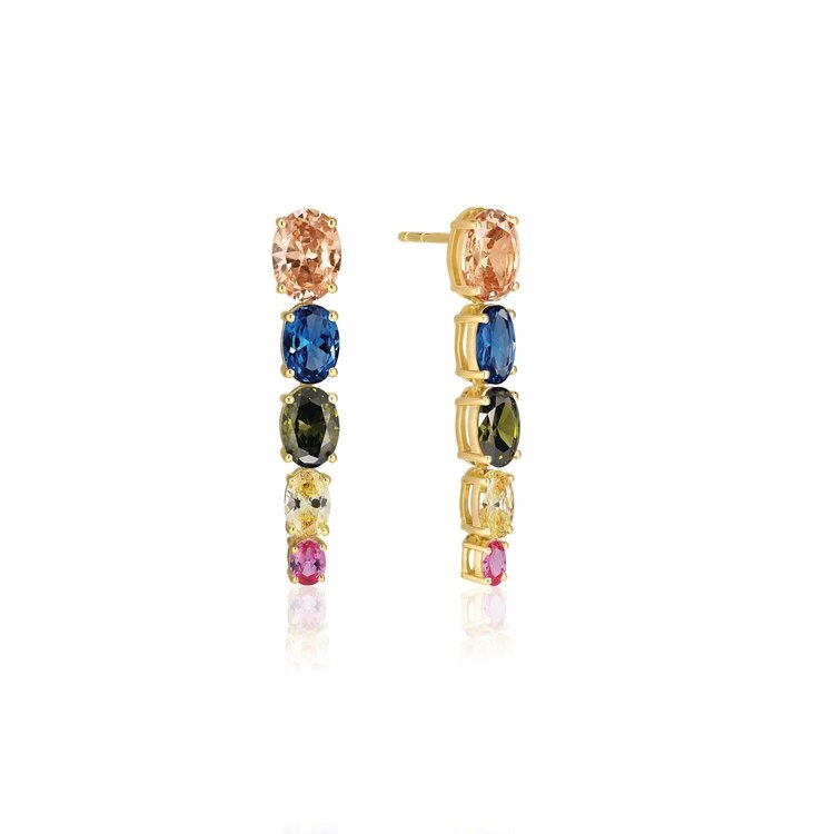 Ellisse Lungo Cinque Earring Yellow Gold with Multicolored Cubic Zirconia