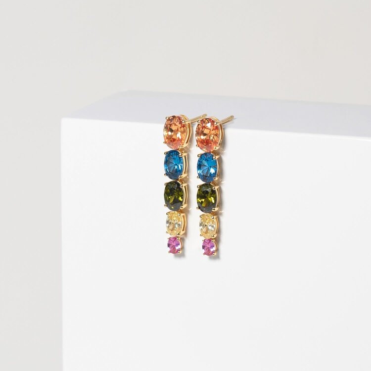 Ellisse Lungo Cinque Earring Yellow Gold with Multicolored Cubic Zirconia