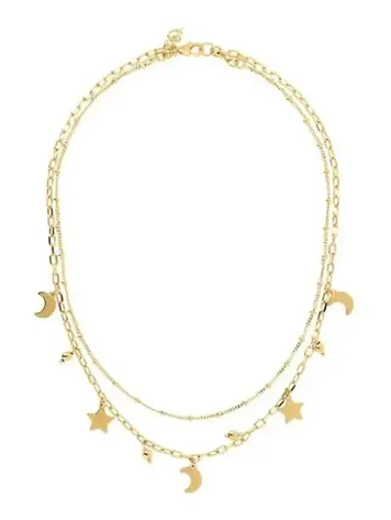 Yellow Gold 2 Moon & Star Strain Necklace