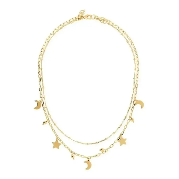 Yellow Gold 2 Moon & Star Strain Necklace