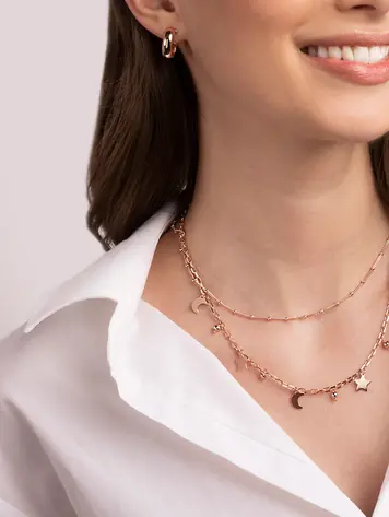 Rose Gold 2 Moon & Star Strain Necklace