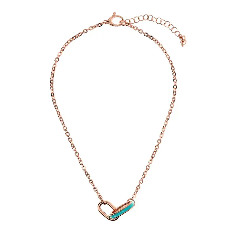 Rolo Chain Necklace with Enamelled Oval Links Pendant