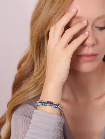 Bracelet with Faceted Natural Stones and Golden Rosé Rondelle