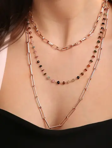 Multi-strand Forzatina Chain and Rosary Necklace with Multicolored Tourmaline