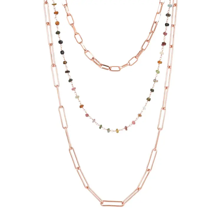 Multi-strand Forzatina Chain and Rosary Necklace with Multicolored Tourmaline