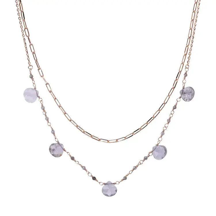 Double Multi-strand Necklace with Drop Shape Natural Stones