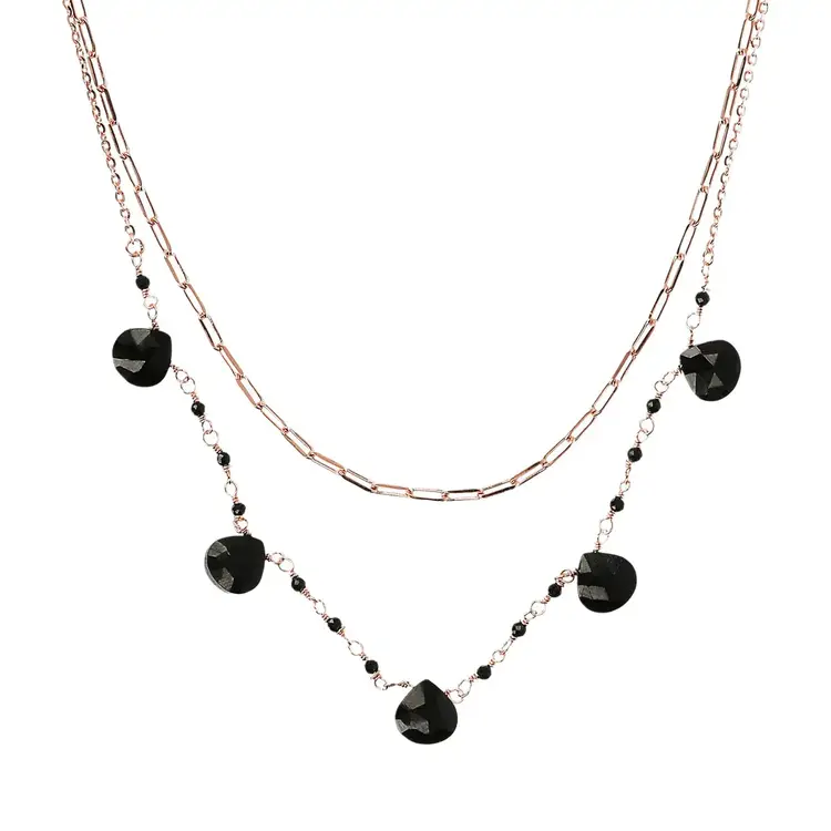 Double Multi-strand Necklace with Drop Shape Natural Stones