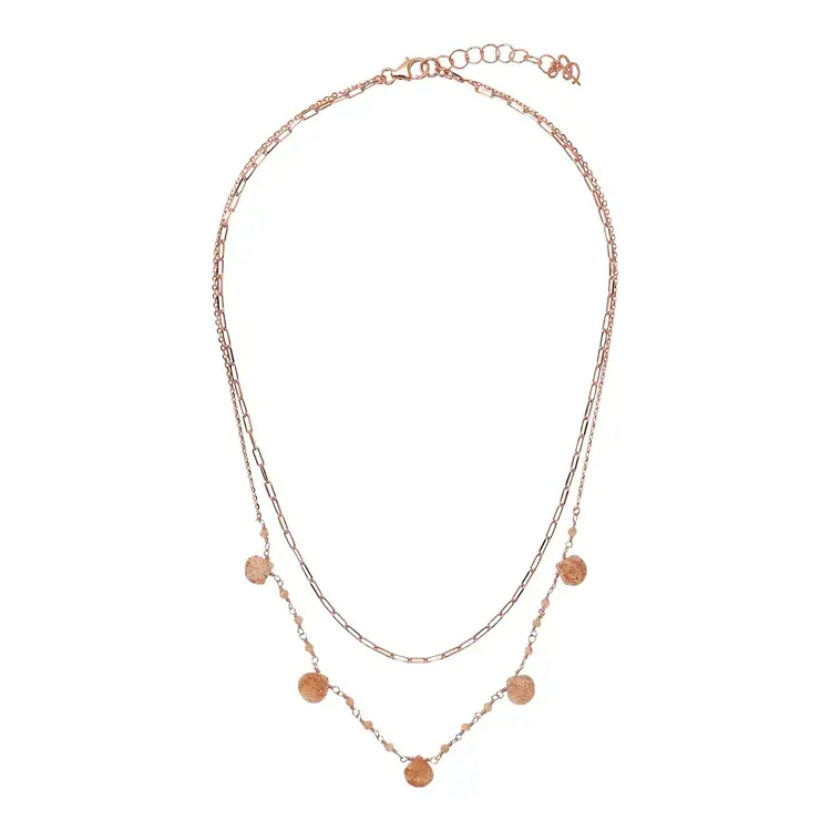 Double Multi-strand Necklace with Drop Shape Natural Stones