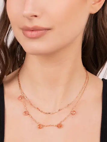 Double Multi-strand Necklace with Drop Shape Natural Stones