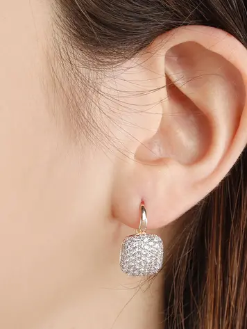 Square Pendant Earrings with Pavé