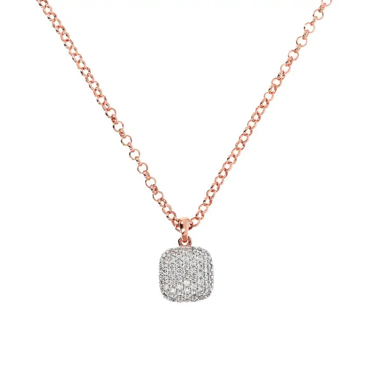 Rolo Chain Necklace with Pavé Square Pendant