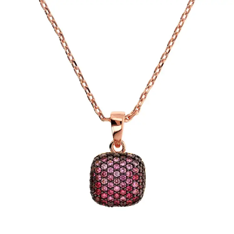 Rolo Chain Necklace with Pavé Square Pendant