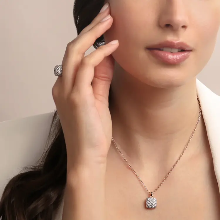 Rolo Chain Necklace with Pavé Square Pendant