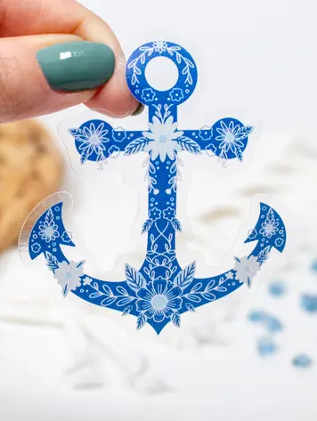 Blue Floral Anchor Sticker