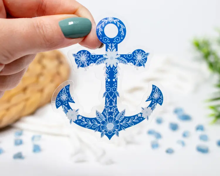 Blue Floral Anchor Sticker