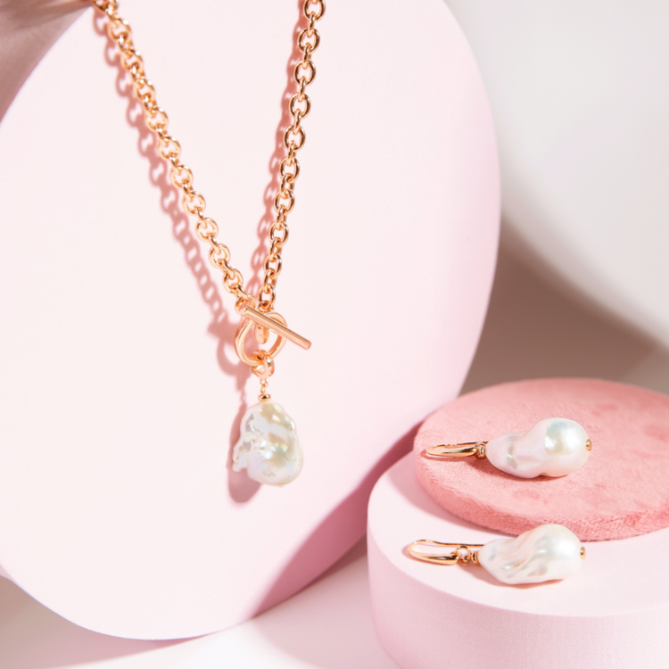 Drop Earrings with White Freshwater Cultured Baroque Pearls