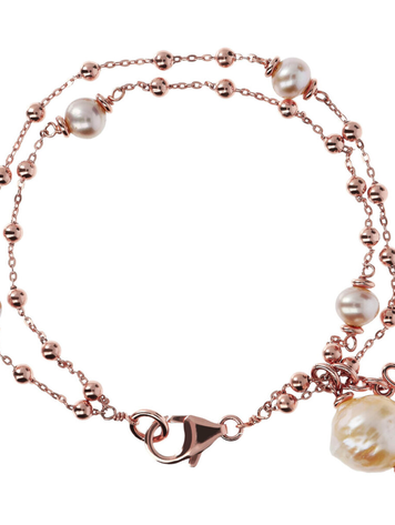 Multi-strand Rosary Bracelet with Spheres and Ming Freshwater Cultured Pearls