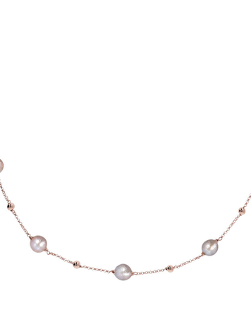 Long Necklace with Golden Rosé Spheres and Freshwater Cultured Pearls