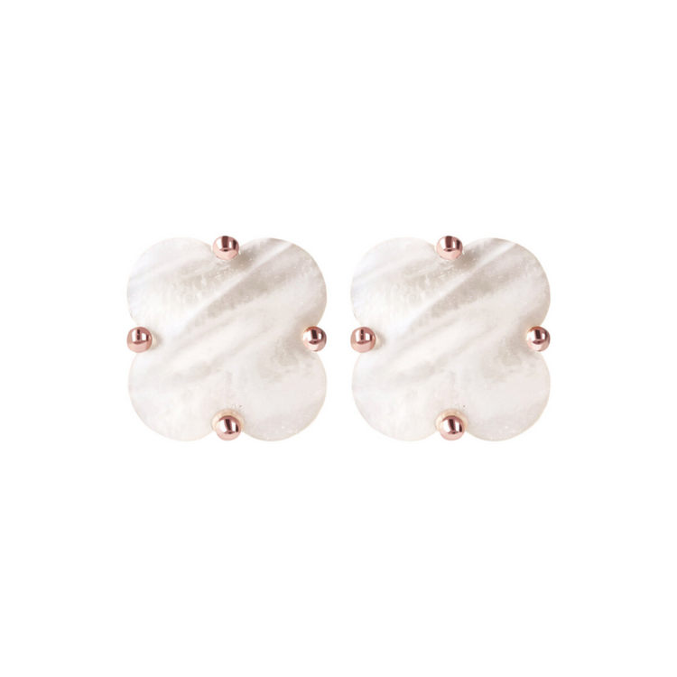 White Mother of Pearl Flower Studs