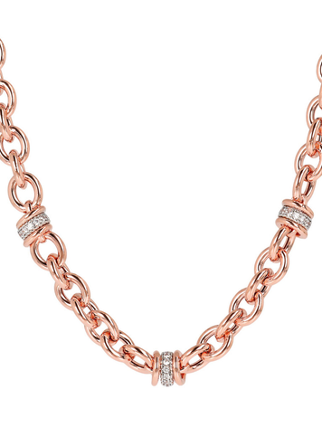Rolo Chain Necklace and Pavé Rondelle in Cubic Zirconia