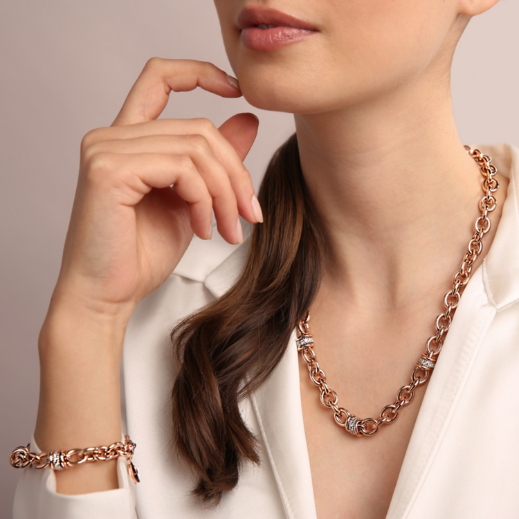 Rolo Chain Necklace and Pavé Rondelle in Cubic Zirconia