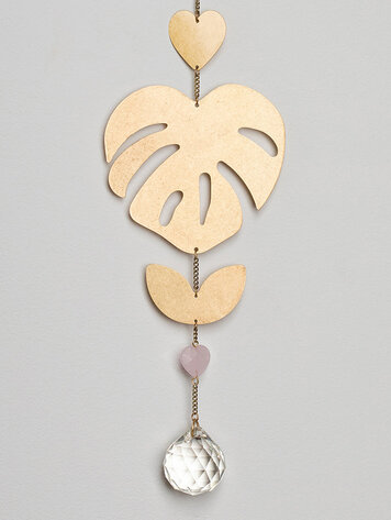 Monstera Leaf  & Rose Quartz Suncatcher