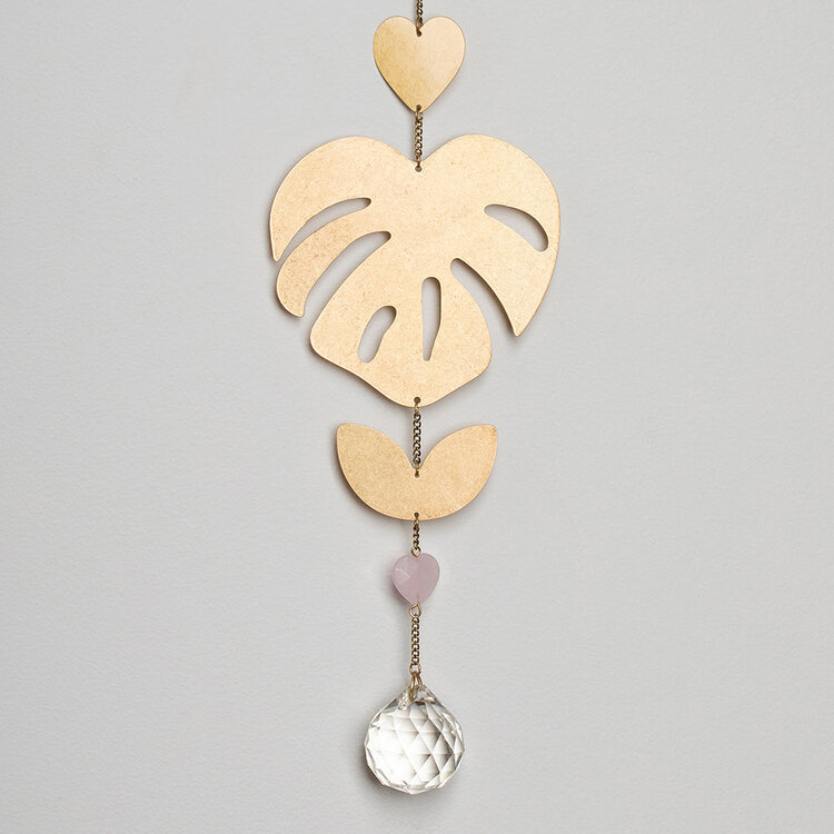 Monstera Leaf  & Rose Quartz Suncatcher