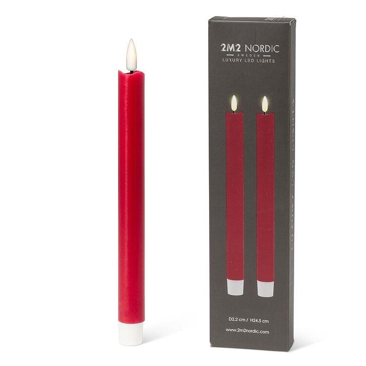Red LED Taper Candle set of 2