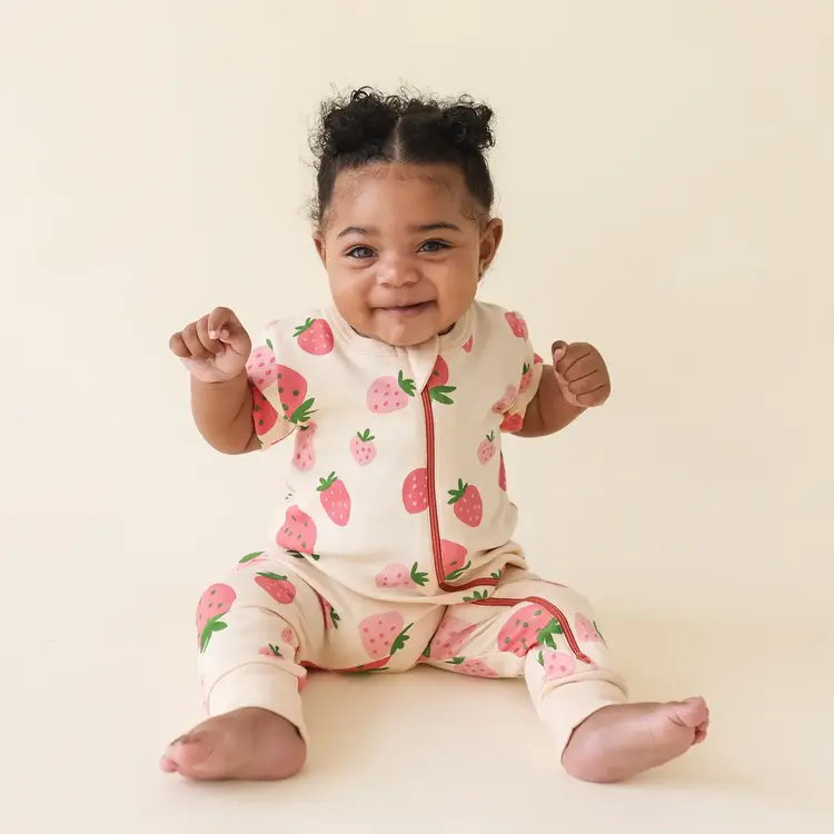 Strawberries Short Sleeve "2-Way" Zip Romper