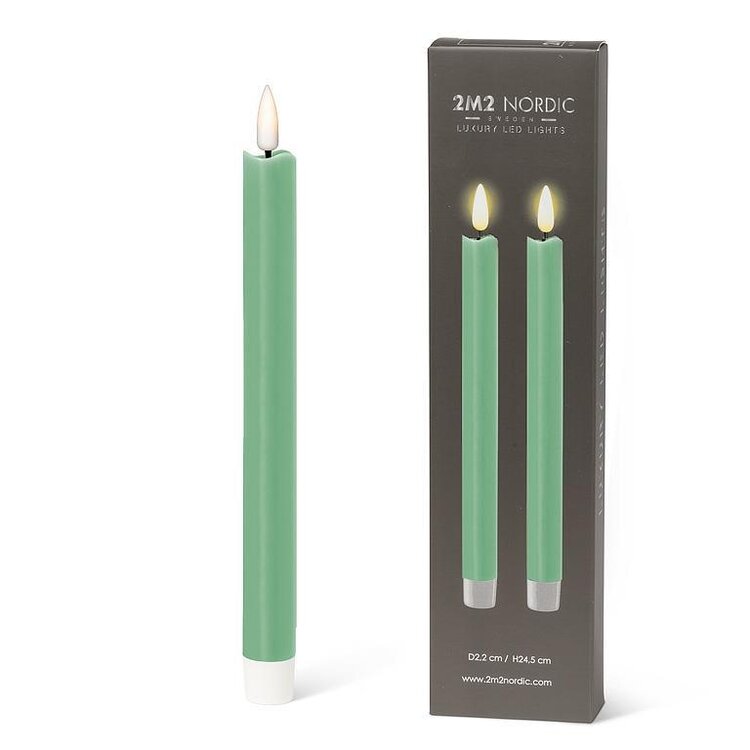 Sage LED Taper Candle set of 2
