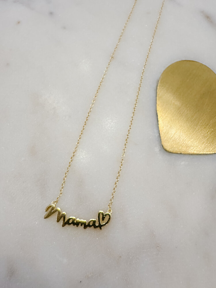 Mama Heart Script Necklace