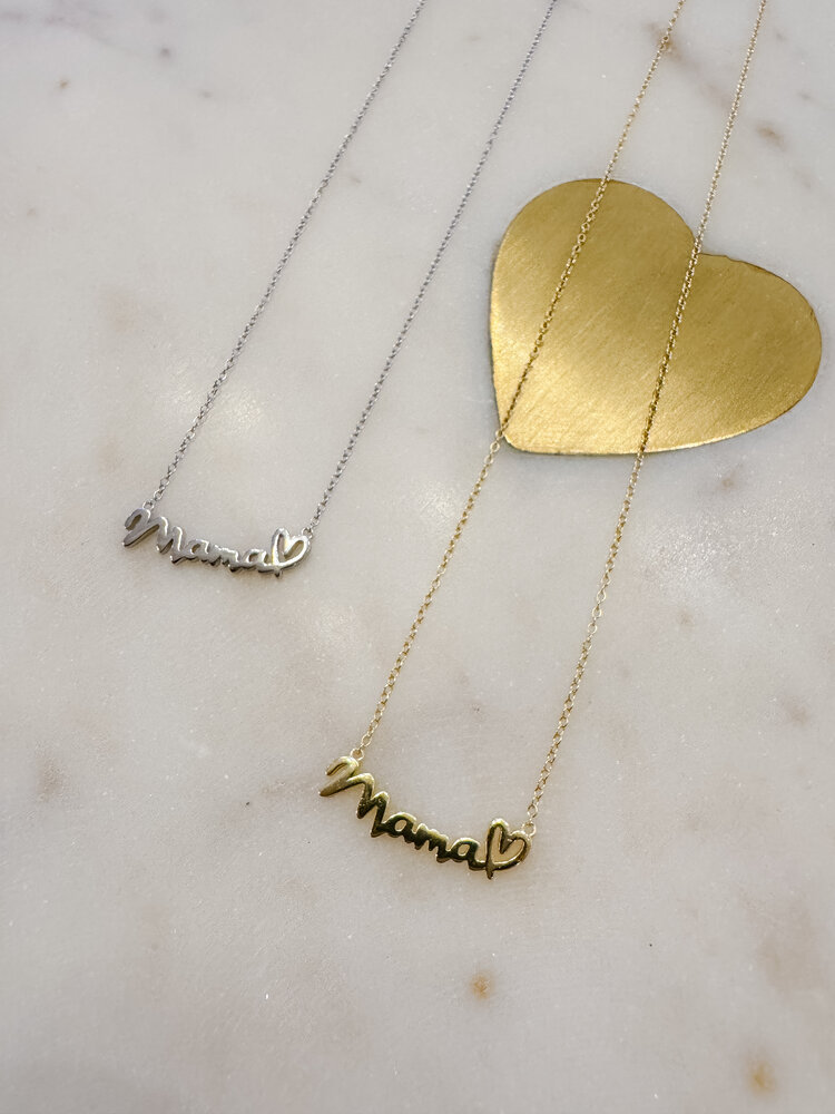 Mama Heart Script Necklace