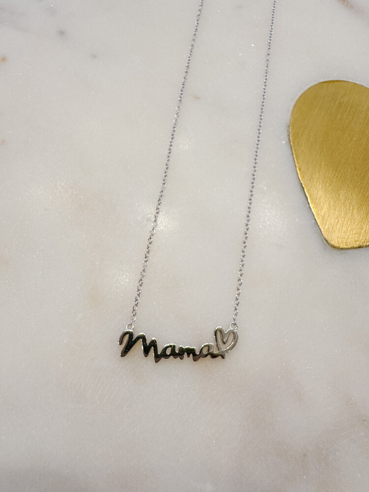 Mama Heart Script Necklace