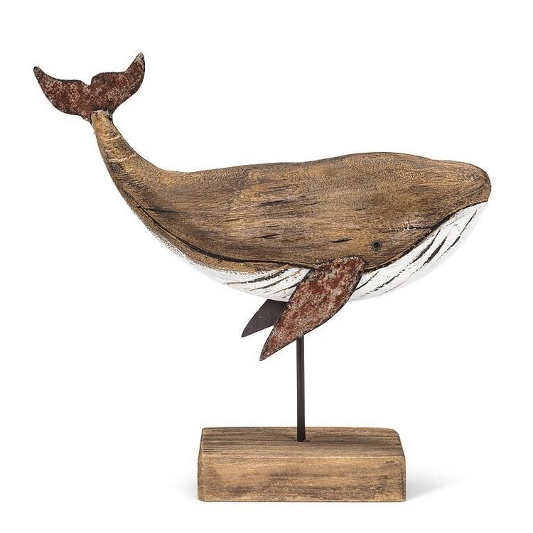 Medium Natural Whale on Stand