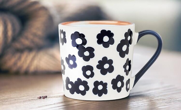 Navy Graphic Flowers Mug