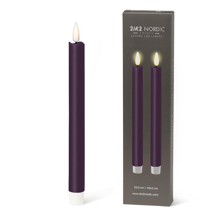 Purple LED Taper Candle set of 2