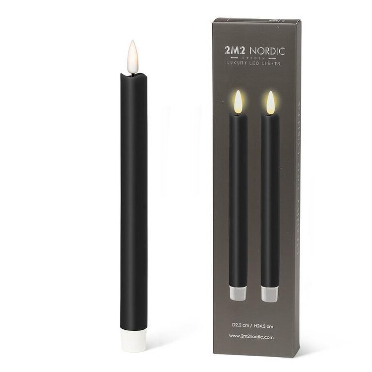Black LED Taper Candle set of 2