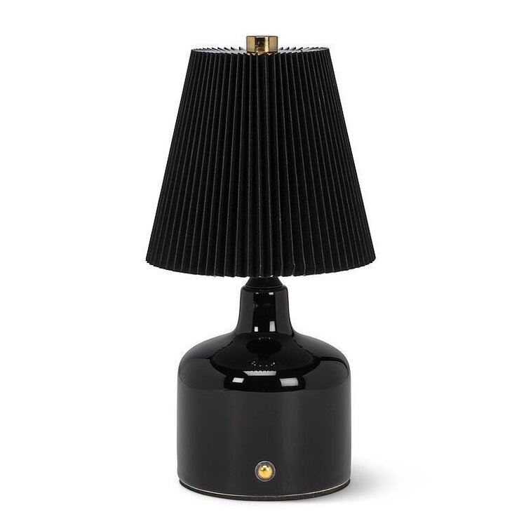LED Ceramic Black Lamp with Pleated Shade