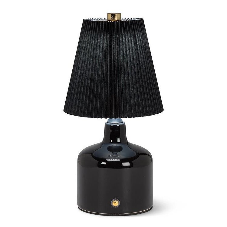 LED Ceramic Black Lamp with Pleated Shade