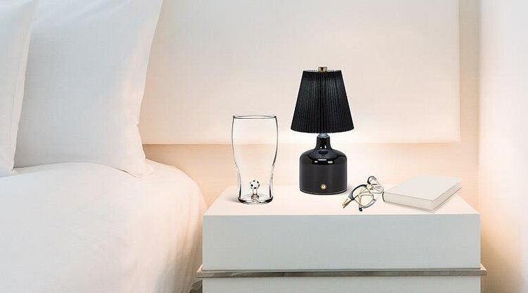 LED Ceramic Black Lamp with Pleated Shade
