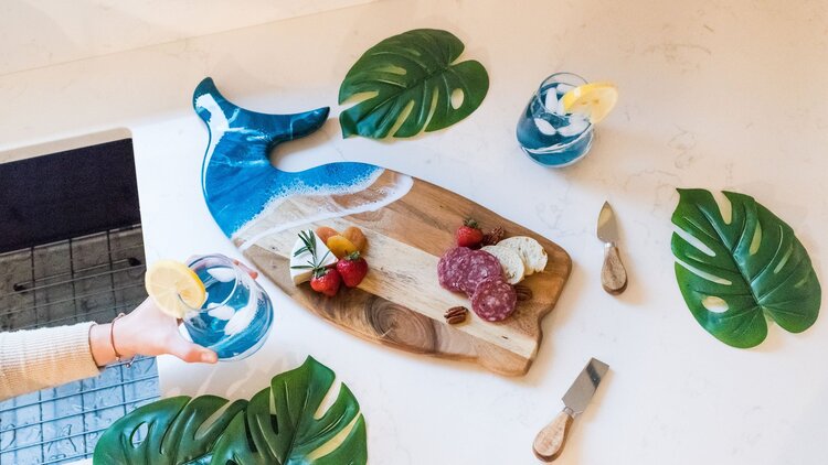 Resin-Accented Whale Shaped Charcuterie Board